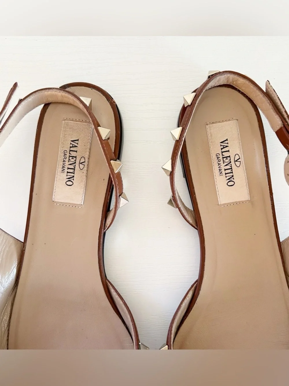 Valentino Garavani Rockstud Brown Slingback Flats Half D’Orsay Pointed Toe EU 37 - Picture 4 of 11